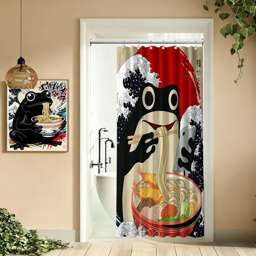 Miniatura 14 de Cortina de ducha estrecha con diseño de gato negro y animé japonés para casa rodante, juegos de decoración de baño, tela impermeable con ganchos, 36