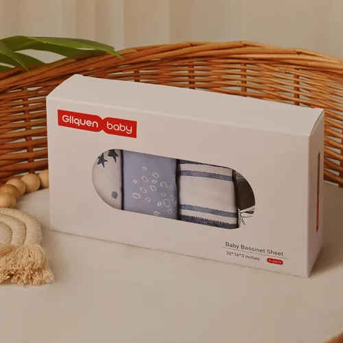 Miniatura 7 de Gllquen Baby Sábanas para Moisés Paquete de 4, Sábana Ajustable para Colchón Transpirable y Acogedora, Cuna de Viaje Elástica con Patrón de Moda