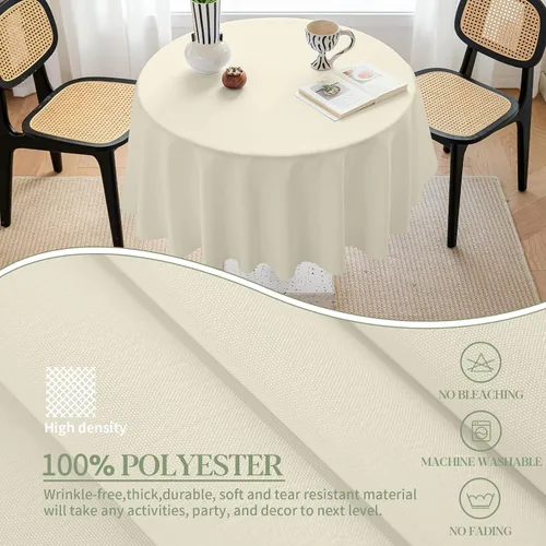 Miniatura 6 de BYDOLL Mantel redondo de 48 pulgadas para la parte superior de un máximo de 38 pulgadas de diámetro, color beige, lavable, al aire libre, resistente