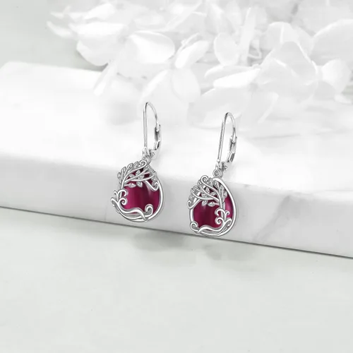 Miniatura 62 de Aretes colgantes con forma de lágrima de filigrana de piedra lunar de plata de ley 925 con cierre de palanca para mujer, regalos de joyería
