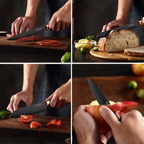 Miniatura 5 de Juego de cuchillos de cocina con bloque y afilador, juego de 17 cuchillos de acero inoxidable incluye juego de cuchillos de carne dentados