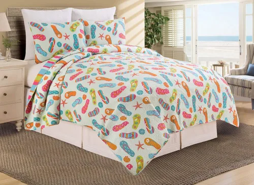 Miniatura 2 de C&F Home Flip Flop Life - Juego de edredón de 2 piezas, 100% algodón, tamaño individual, para uso diario, costero, tropical, playa, casa