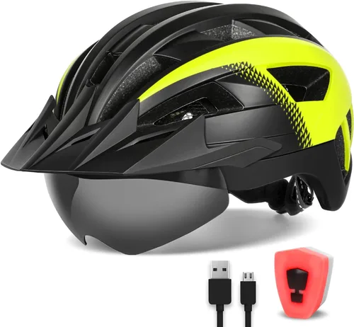 Miniatura 12 de Adult Bike Helmet with Visor and Goggles for Men Women Mountain Road Bicycle Helmet Rechargeable Rear Light Cycling Helmet