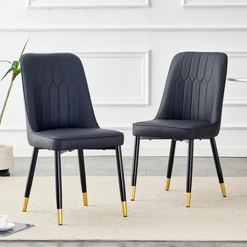 Miniatura 3 de Juego de 2 sillas de comedor modernas, sillas de comedor de piel sintética con cojín grueso y patas de metal, sillas de cocina negras para comedor
