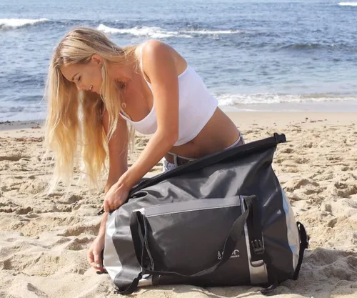 Miniatura 3 de Bolsa de lona impermeable de 60 litros extra grande Bolsa de lona seca resistente con correas de compresión duraderas y asas para surf, remo