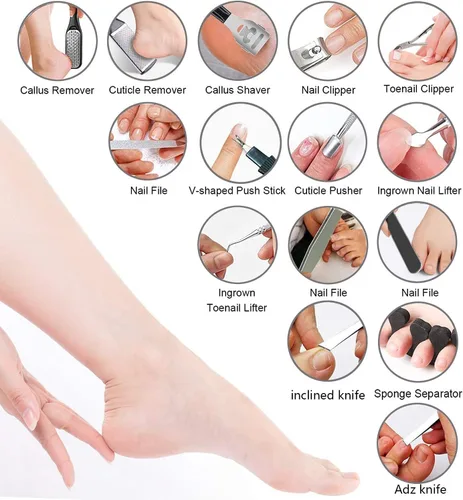 Miniatura 2 de Kit de pedicura, 36 en 1 herramientas de cuidado de pies de acero inoxidable, raspador de pies para eliminar la piel muerta para el hogar y viajes..