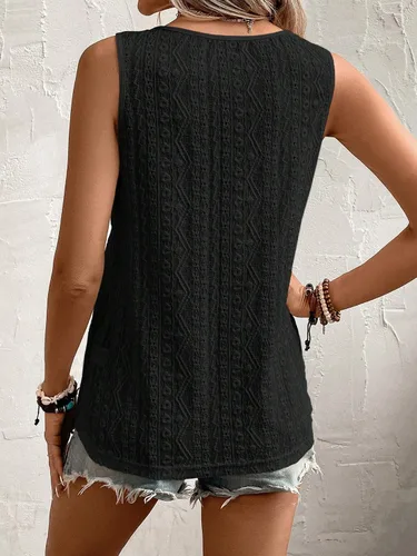 Miniatura 2 de SweatyRocks Camiseta sin mangas con cuello en V para mujer, con bordado, con ojales