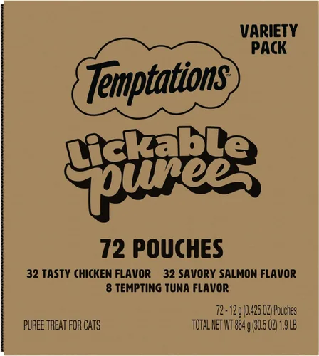 Miniatura 31 de Temptations Paquete variado de puré cremoso de golosinas para gatos lamibles, tubos de 0.42 onzas, 48