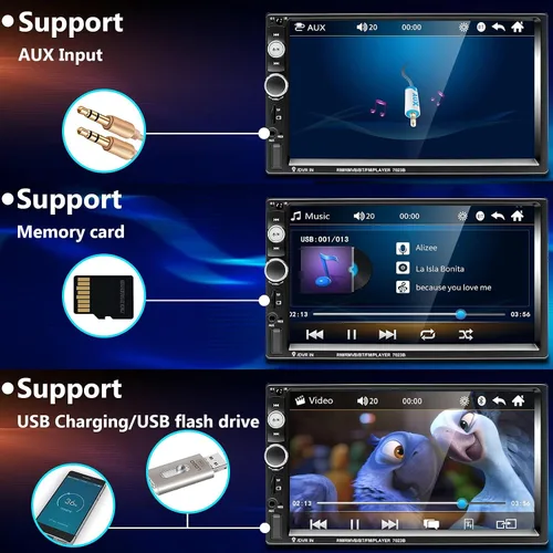 Miniatura 3 de Podofo - Estéreo de auto de doble DIN con radio, pantalla táctil Bluetooth de 7 pulgadas manos libres, Mirror Link, USB, SD, FM, receptor de audio