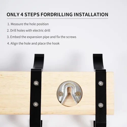Miniatura 7 de Perchero de madera maciza para colgar en la pared, colgador de entrada, perchero de madera de metal con 5 ganchos de aluminio negro para bufanda