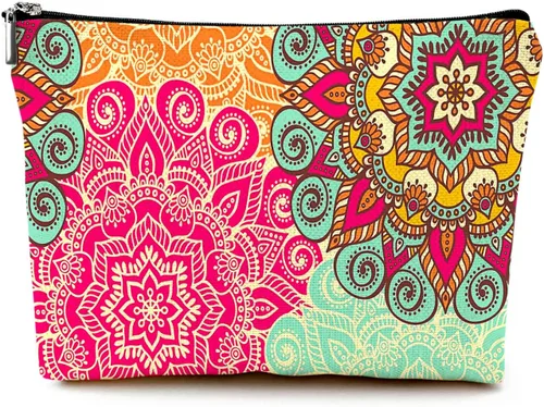 Miniatura 15 de Pequeña bolsa de maquillaje para monedero, bonita lona impermeable, bolsas de cosméticos para mujeres, con cremallera, bolsa de aseo de viaje