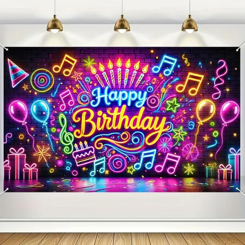 Miniatura 5 de BlissYard Pancarta de Neón de Feliz Cumpleaños que Brilla en la Oscuridad Pancarta de Feliz Cumpleaños que Brilla en la Oscuridad Telón de Fondo