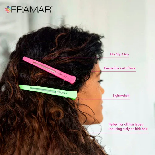 Miniatura 4 de Framar Paquete de 10 pinzas para el cabello sin arrugas de neón – Pinzas profesionales para peluquería de peluquería, pinzas para peinar el cabello