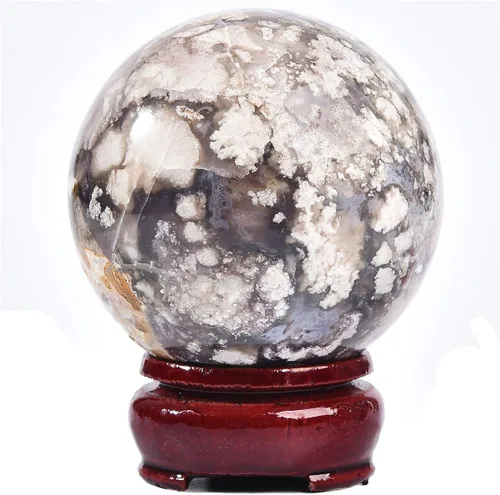 Miniatura 39 de JIC Gem Esfera grande de cristal Chevron de amatista con cristales curativos de curación con soporte de madera para meditación y decoración