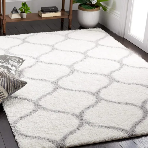 Miniatura 6 de SAFAVIEH Tahoe Shag Collection - Alfombra para pasillo, 2 x 9 pies, color beige y blanco, diseño de enrejado, no desprende pelusa y de fácil
