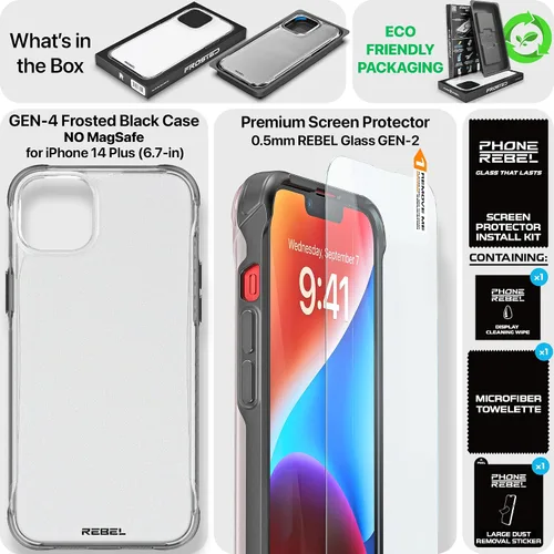 Miniatura 6 de Phone REBEL - Funda transparente para iPhone 14 Plus [Serie esmerilada Gen-4], textura mate translúcida, no se pone amarilla, protectores a prueba