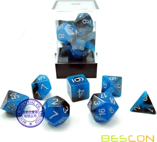 Miniatura 5 de Bescon Juego de dados poliédricos que brillan en la oscuridad de dos tonos Blue Dawn, juego de dados RPG luminosos d4 d6 d8 d10 d12 d20 d% paquete