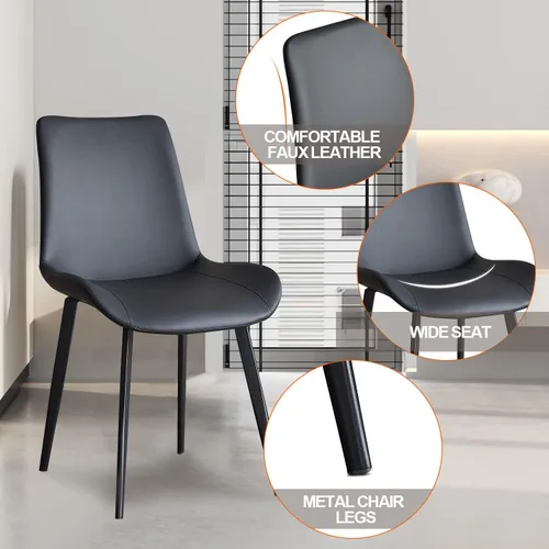 Miniatura 4 de seonyou Juego de 4 sillas de comedor de piel sintética negra para cocina, comedor, cómoda silla moderna de mediados de siglo con patas de metal