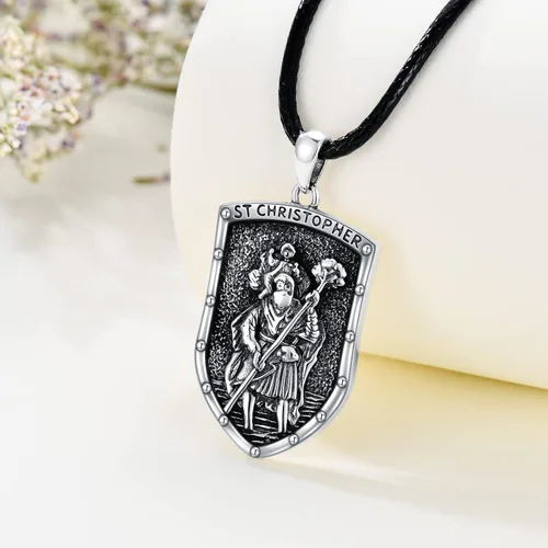 Miniatura 9 de VONALA Collar de medalla de San Miguel/San Benito/San Cristóbalo/Virgen María/Anubis Medalla de Plata de Ley Collar con colgante de medallón