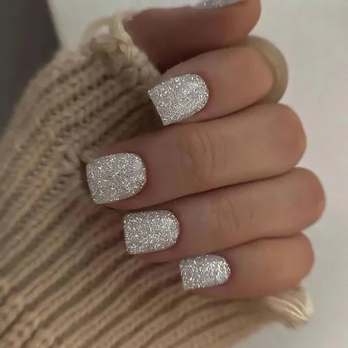 Miniatura 12 de Uñas postizas cortas cuadradas a presión, uñas postizas blancas nude, uñas postizas brillantes de cobertura completa, uñas postizas acrílicas