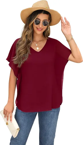 Miniatura 5 de QIXING Blusas elegantes de gasa sueltas para mujer, estilo casual de verano 2023
