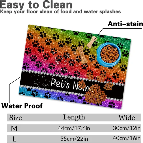 Miniatura 2 de Taikuri Alfombrillas personalizadas de piel sintética para comida y agua, antideslizante e impermeable para nombre/foto, tapete personalizado