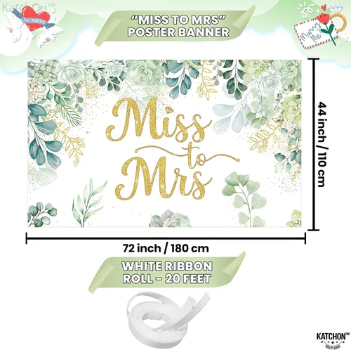 Miniatura 4 de KatchOn, Cartel verde de Miss to Mrs – XL, 72 x 44 pulgadas, telón de fondo de Miss to Mrs para decoraciones de despedida de soltera verde y dorado