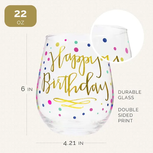 Miniatura 7 de Copa de vino de feliz cumpleaños para mujer, 22 onzas, sin tallo con estampado de confeti dorado, regalo para adultos, tazas de feliz cumpleaños