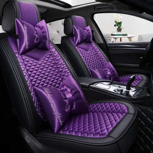 Miniatura 13 de Bling - Fundas de asiento de automóvil de seda y cuero retro con celosía, ajuste universal (negro básico)