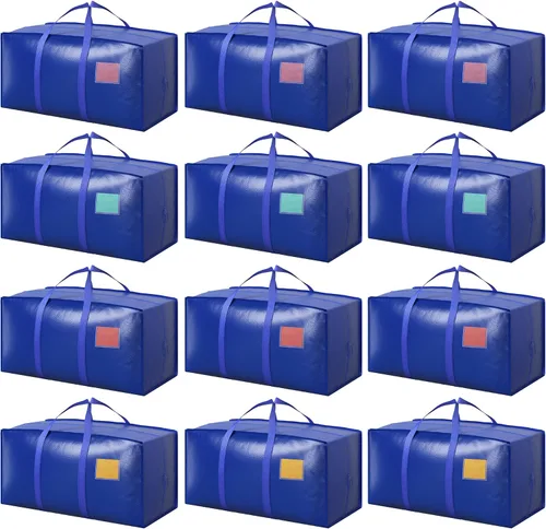 Miniatura 11 de Paquete de 6 bolsas de mudanza con cremallera lateral completamente abierta, extra grandes de 93 L, resistentes al agua, plegables para Negro