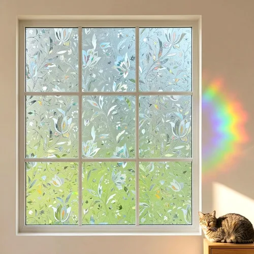 Miniatura 6 de Película decorativa para ventana Tulip, película de privacidad esmerilada sin pegamento, película para puerta de vidrio emplomado, adherencia