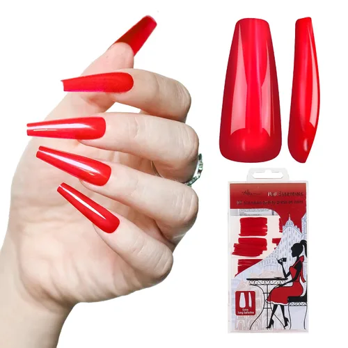 Miniatura 12 de Allkem - Uñas de presión de color solido, extra largas, estilo cónico, bailarina, cobertura total de uñas