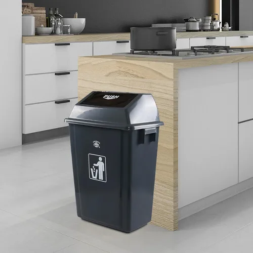 Miniatura 4 de Readsky Bote de basura de plástico para cocina de 13 galones con tapa giratoria, gris, 4 paquetes