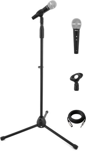 Pyle PDMIC88ST - Kit de micrófono dinámico de mano profesional - Micrófono vocal unidireccional con cable con bolsa de transporte, soporte de