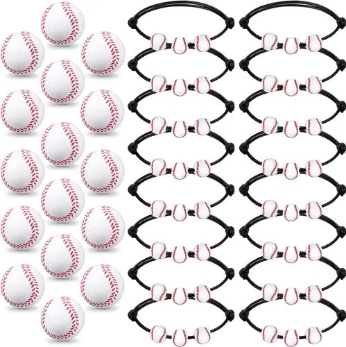 Juego de 32 piezas de recuerdos de fiesta de béisbol, 16 pulseras de béisbol ajustables, 16 mini pelotas deportivas para estrés, suministros de Negro