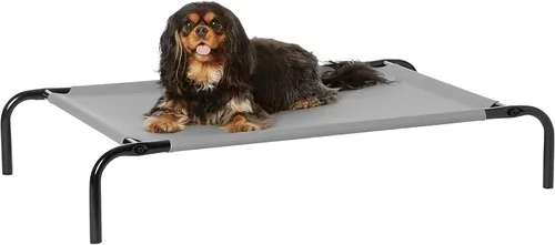 Miniatura 12 de Amazon Basics Cama elevada transpirable y refrescante para perros con marco de metal para perros grandes, 51 x 31 x 8 pulgadas, color gris