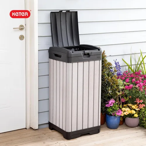Miniatura 10 de Keter Rockford - Bote de basura de resina de 38 galones para cocina al aire libre con tapa y bandeja de goteo para una fácil limpieza, perfecto