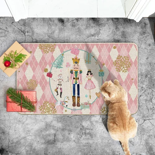 Miniatura 5 de Artoid Mode Felpudo Navideño de Cuadros Diamante Rosa Cascanueces, Decoración del Hogar de Invierno, Alfombrilla de Puerta de Bajo Perfil 17x29