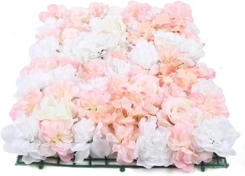 Miniatura 26 de Panel de pared de flores artificiales 3D, 24 x 16 pulgadas, 10 paneles de fondo de pared para exteriores, interiores, fiestas, bodas, día de San