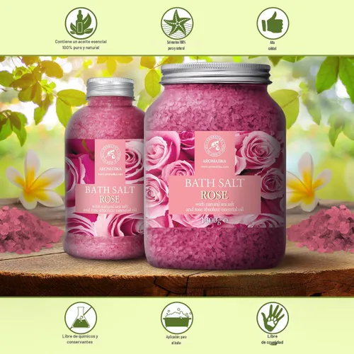 Miniatura 3 de Sales de baño de rosas de 46 onzas, aceite de palisandro natural y extracto de rosa, lo mejor para relajarse - Buen sueño - Belleza - Bañarse