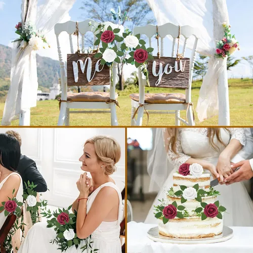 Miniatura 5 de Flores Artificiales Rosas Realistas, 50 piezas de rosas falsas con tallo de aspecto real para ramos de boda DIY, centros de mesa, despedida