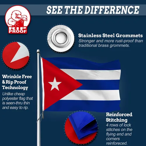 Miniatura 5 de Anley Bandera de Cuba de 3 capas de doble cara a prueba de rasgaduras de 3 x 5 pies, cabecera de lona y resistente a las arrugas, las banderas