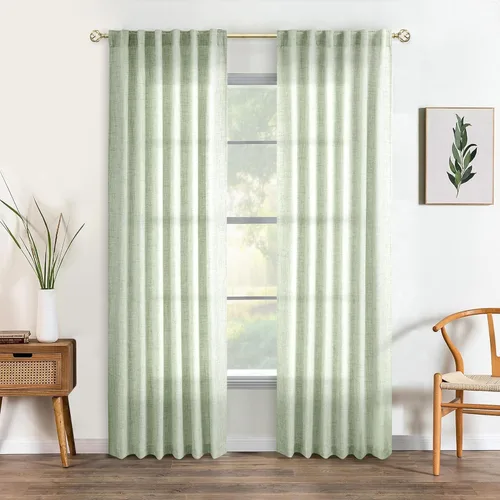 Miniatura 57 de Cortinas de lino 92 pulgadas de largo, juego de 2 paneles con bolsillo para barra, lengüeta trasera, cortinas transparentes para ventanas