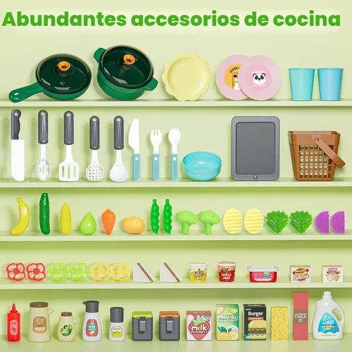 Miniatura 2 de Letapapa Juego de Cocina para Niños, Juguetes de Cocina con Sonido y Luz Realistas, Estufa de Cocina, Fregadero, Comida de Juego y Accesorios