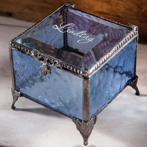 Miniatura 3 de Caja de cristal azul personalizada, vitrina decorativa para tocador, organizador de joyas, regalo de recuerdo para ella, niña, mujer, decoración