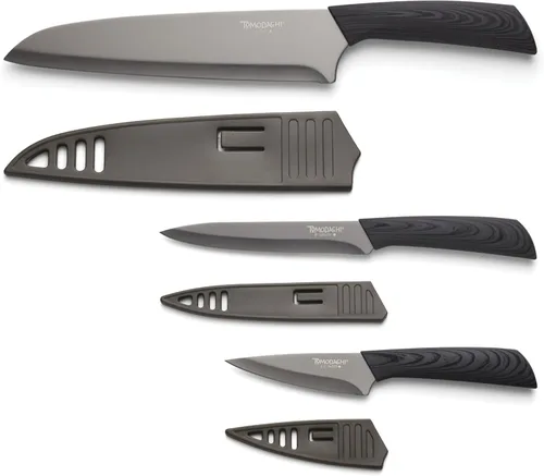 Hampton Forge Tomodachi HMC01A612C Raintree Ash - Juego de cuchillos de 3 piezas con protectores de hoja a juego