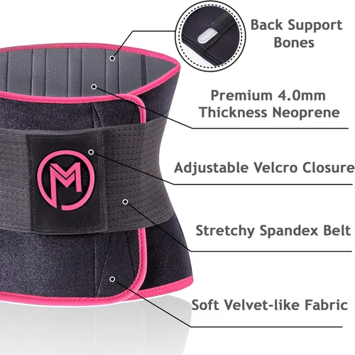 Miniatura 5 de MERMAID'S MYSTERY Faja reductora de cintura con barras de apoyo para la espalda, cinturón de fitness que mejora el sudor para hombres y mujeres, Rosa