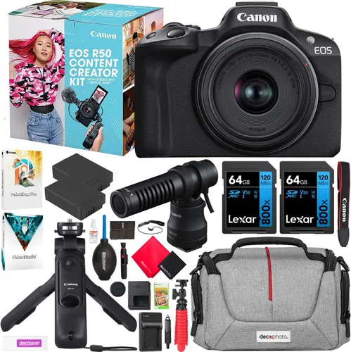 Miniatura 10 de Canon Cámara sin espejo EOS R50 (negro) con RF-S 0.709-1.772 in F4.5-6.3 es lente STM 5811C012 paquete con bolsa de fotografía Deco Gear + 2