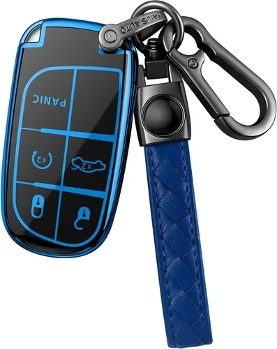Funda para llavero Jeep con llavero de cuero TPU suave, protección completa, para Jeep Grand Cherokee Renegade Chrysler 200 300 Dodge RAM Durango