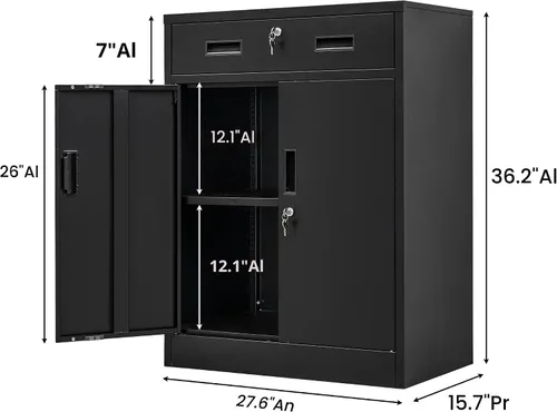Miniatura 3 de Wanfu Gabinete de almacenamiento de metal, 36 pulgadas de alto x 28 pulgadas de ancho x 16 pulgadas de profundidad con 1 cajón y estante ajustable